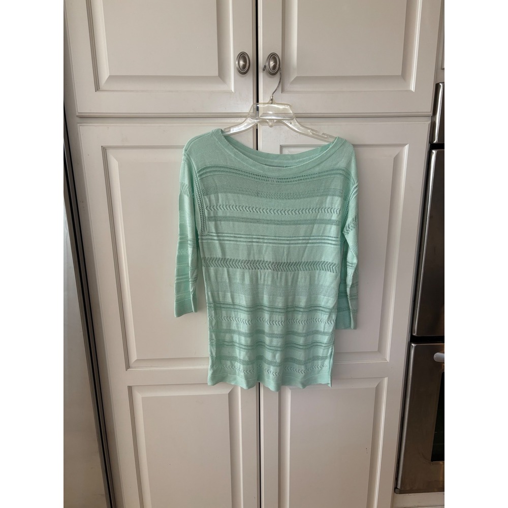 White House Black Market Mint Green Pointelle Knit 3/4 Sleeve Top‎ Small